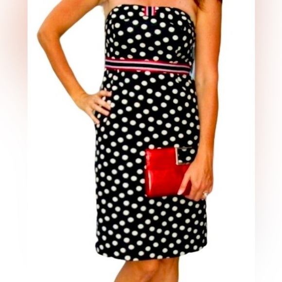 Maeve Dresses & Skirts - NWT Anthropologie Maeve Black Beige Polka Dot
Strapless Retro Pinup Dress Size 8